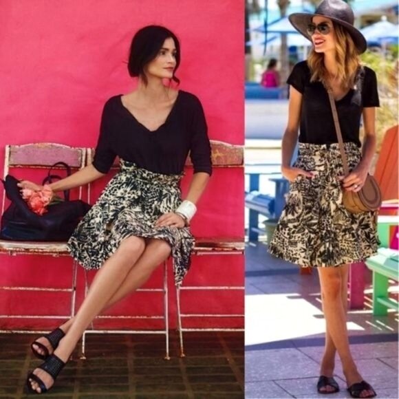 Anthropologie Corey Lynn Calter Skirt Women 0 Tan Black Palm Garden A‎ Line Mini - Picture 1 of 11